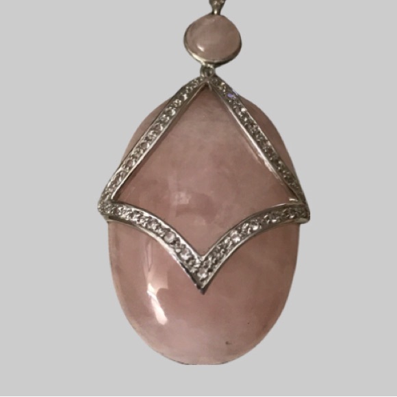Sterling Silver Rhinestone Rose Quartz Pendant - Picture 5 of 11